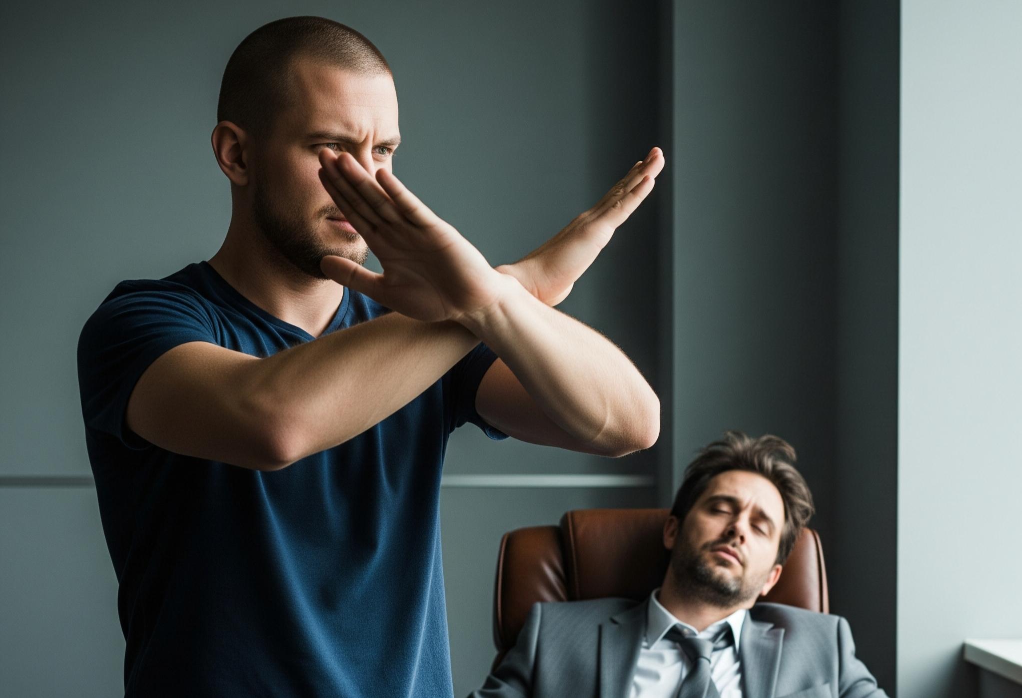 image of man holding up an x with his arms in front of a lazy tax broker