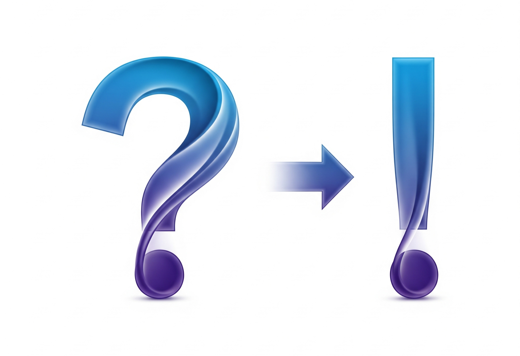 image of a arrow pointing from a question mark to an explanation mark
